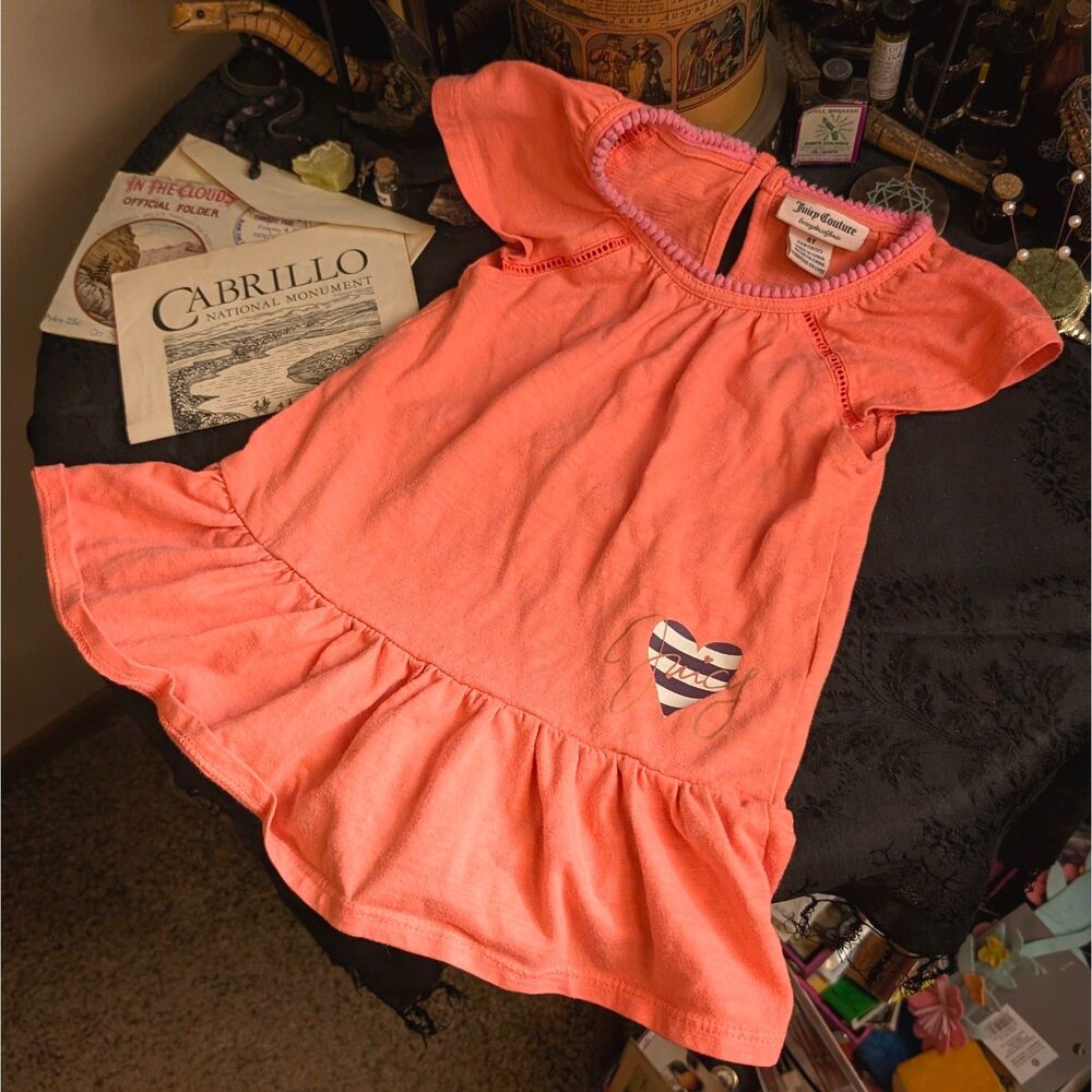 Juicy Couture Baby Girl's 4T Orange Coral Mini Ruffled Dress Heart Logo Graphic